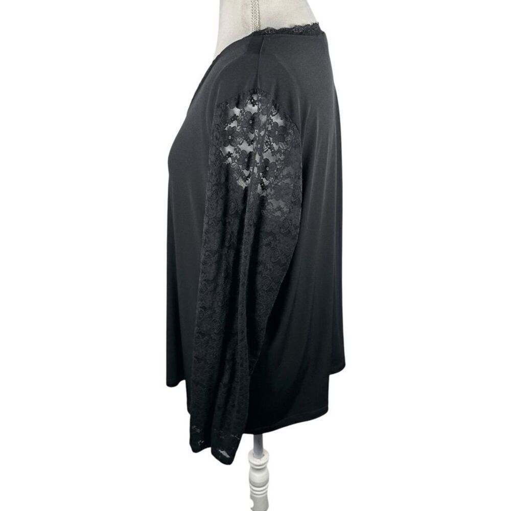 Susan Graver Black Tunic Shirt Sheer Lace Sleeves Romantic Boho Slinky Size 1X - Picture 7 of 9